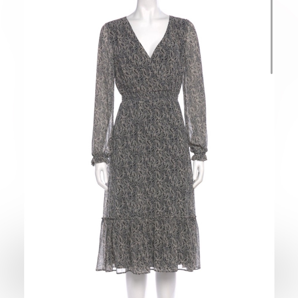 Sezane Black and Cream Paisley Midi Dress